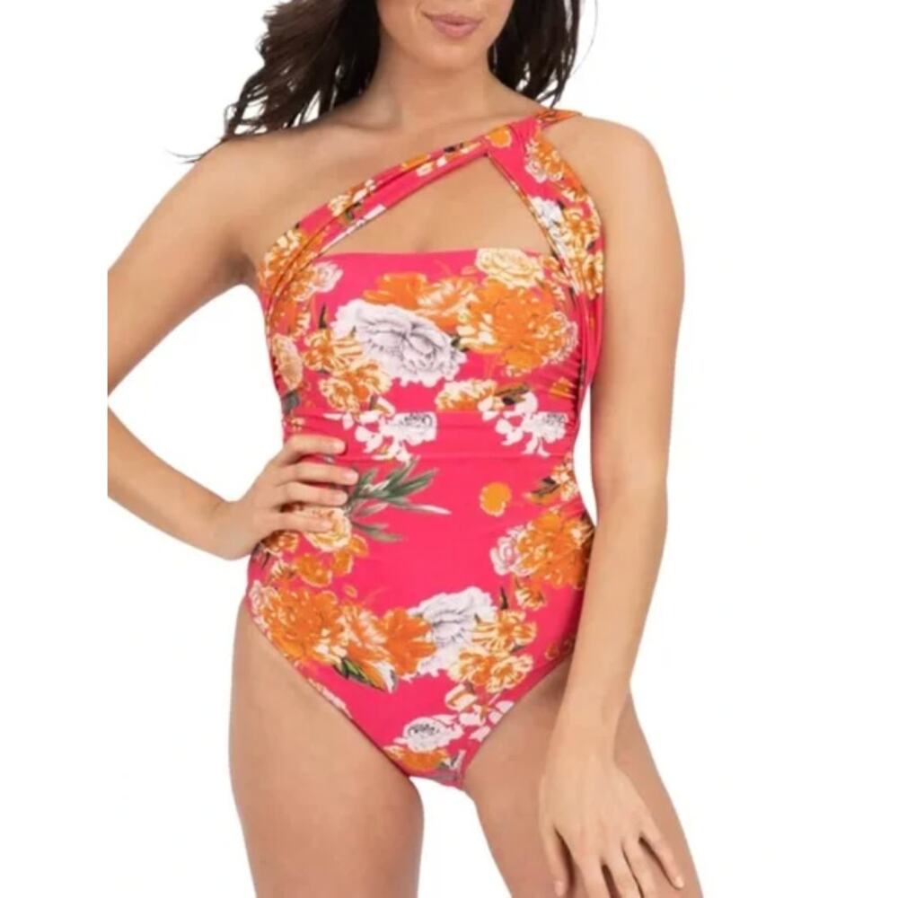 Rachel Roy One Shoulder Floral One Piece Swimsuit Women Multicolor EXCELLENT
